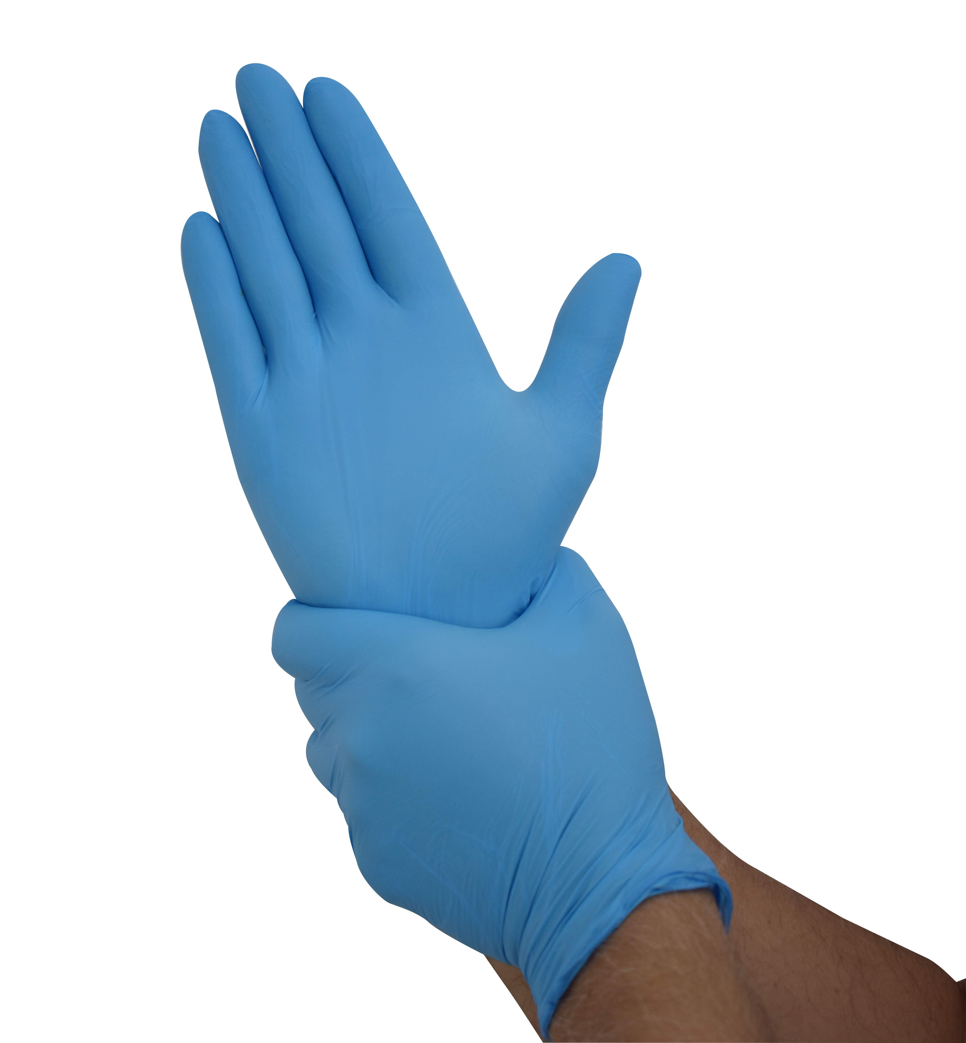 Guante nitrilo Azul Lord International Gloves en mano