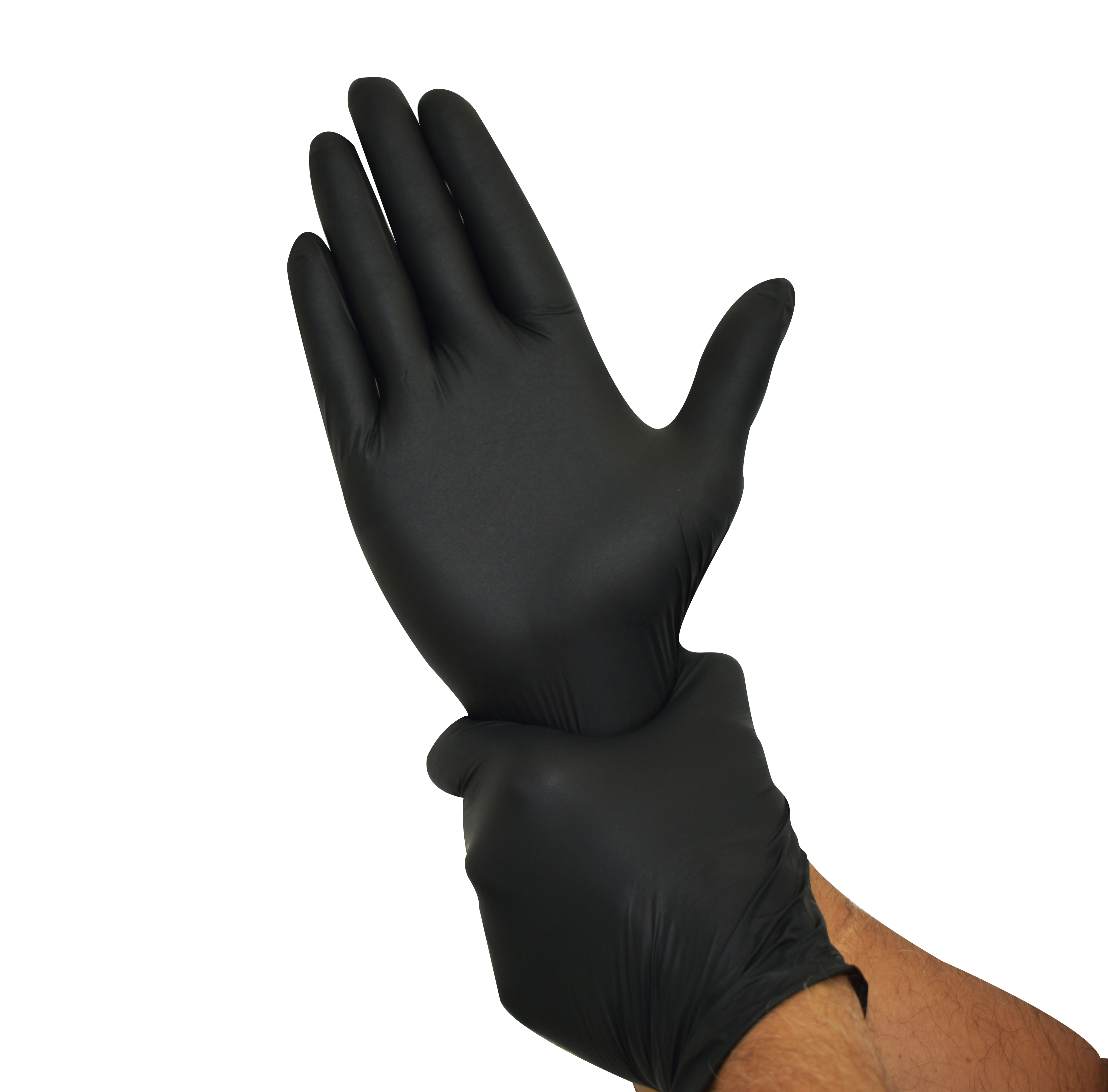 Guante nitrilo Negro Lord International Gloves en mano
